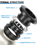 Exploded view of Straight Push To Connect Pneumatic Fittings showing internal components: copper plated nickel body, lock set, and plastic tripping.