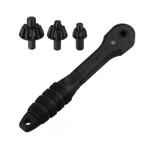 Heavy Hitter Ratchet Drill Chuck Key With Magnetic Quick Swap Heads, includes three interchangeable heads for electric drills.