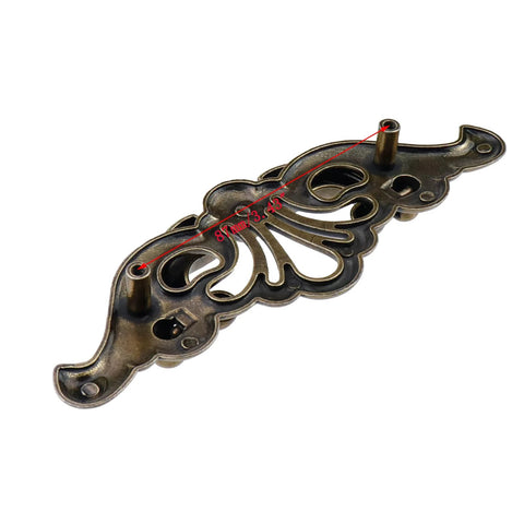 Top view of 2-Pack 6 Inch Antique Drawer Pulls With 3.43 Inch Hole Spacing Hollow Pattern Zinc Alloy Decorative Cabinet Handles