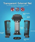 Diagram of Electric Bug Zapper With Blue Violet Light For Indoor Outdoor Mosquito Control, showing components like ABS shell and metal hoop.