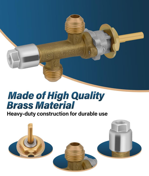 Low Pressure LPG Propane Fire Pit Flame Failure Safety Control Valve Kit Replacement Part with brass construction shown in detail.