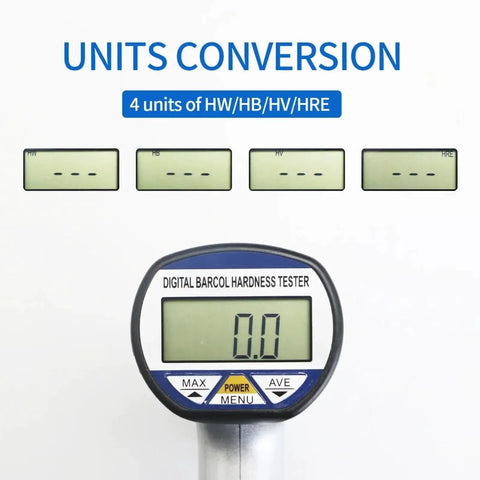 Barcol Hardness Tester Digital portable indentation type durometer with clear digital display showing four units HW/HB/HV/HRE.
