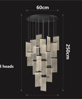 Modern Staircase Chandeliers Led Pendant Light for High Ceiling,Residence, 60cm x 250cm, featuring 18 acrylic panels.