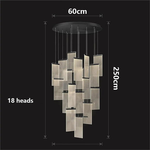 Modern Staircase Chandeliers Led Pendant Light for High Ceiling,Residence, 60cm x 250cm, featuring 18 acrylic panels.