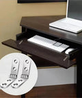 20 Pack 180 Degree Foldable Flap Hinges with screw-on mounts on brown desk, providing full opening and flush finish.
