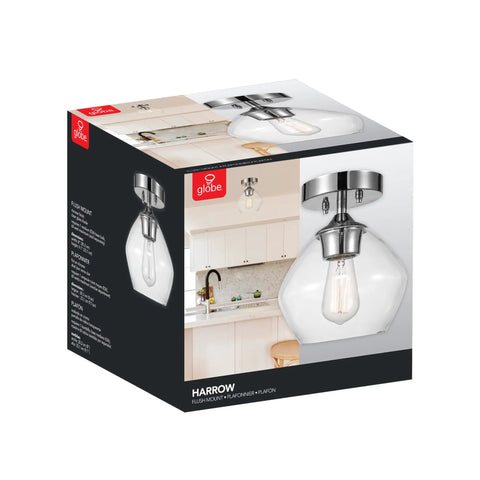 Box of Harrow 1-Light Semi-Flush Mount Ceiling Light In Chrome With Clear Glass Shade For Dope Modern Industrial Style