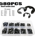 Must Have 580 Piece External Retaining Ring E Clip Circlip And Washer Kit In Black Carbon Steel With Beefy Durable Storage Case