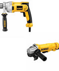 Beefed Up 1/2 Inch Pistol Grip Drill Paired With 4.5 Inch 11 Amp Angle Grinder Job Site Ready Dual Power Tool Bundle.