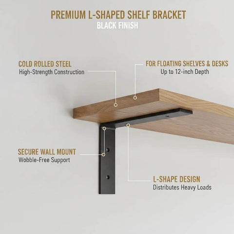 Sturdy L Shaped Wall Bracket For Floating Shelves And Desks Heavy Duty Cold Rolled Steel Mount That Attaches Directly To Studs