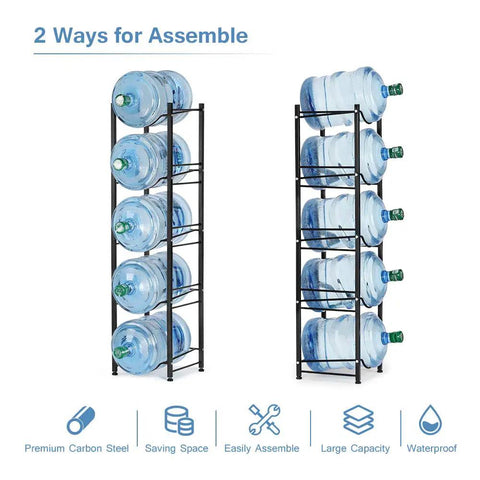 Heavy Duty 5 Tier Water Jug Rack With Detachable Shelf For 5 Gallon Jugs Built To Last Sturdy Steel Bottle Organizer assembly options