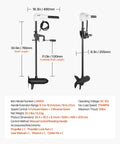 Electric Trolling Motor For Kayaks And Fishing Boats, 12V 55 Lbs Thrust with dimensions and specs, includes 30-inch shaft