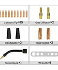 Cool 18 Piece Mig Welding Torch Kit For M6 Mb15 Ak15 Nozzle Gas Diffuser Shield Cup And Contact Tips.030 And.045 Inches includes tips and accessories.