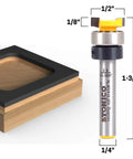 Slick Flush Trim Router Bit For Door Hinge Mortising With One Half Inch Cut Diameter And Quarter Inch Shank, Tough As Nails Carbide Tip.