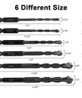 Image showing 6 different sizes of Masonry Drill Bits Set 10Pcs for Concrete Stone Brick Tile Glass Plastic Ceramic and Wood 5/32 to 1/2 Inch Carbide Hammer Drill Bits Durable High Quality Long Lasting Kit.