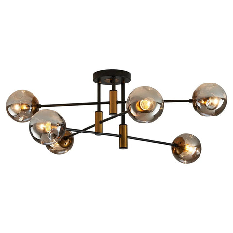 6 Light Glass Globe Sputnik Chandelier With Dope Matte Black And Gold Finish Modern Ceiling Fixture