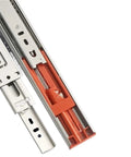 Close-up of Beefed-Up Heavy Duty Stainless Steel Drawer Slides Set Of 2 Three-Section Press Rebound Buffer Rails 12 Inch