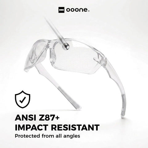 Built Tough Unisex Safety Glasses With No Sweat Anti Fog Lens And Z87 Plus High Impact Rating For Real Deal Eye Protection On Any Rough Work Site Today, clear frame, side view.