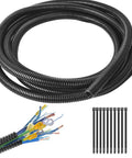 Heavy Duty Black Split Wire Loom Tubing For Hassle Free Cable Management 3/8 Inch Inner Diameter Thirty Three Feet flexible for protecting wires.