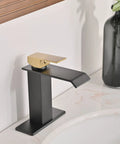 Waterfall Vessel Sink Faucet With Single Hole Mount, Matte Black And Gold Finish, Single Handle Lavatory Vanity Mixer Tap
