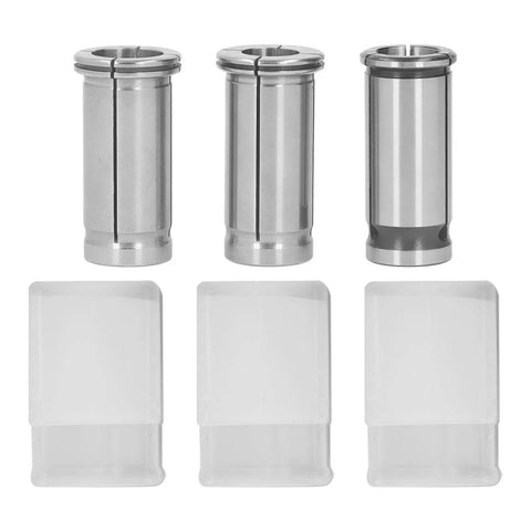 Top Tier Horett C25 Collet Chuck Holder Set With Three Sizes For 16mm 18mm And 20mm Tools High Carbon Steel Build with plastic caps.
