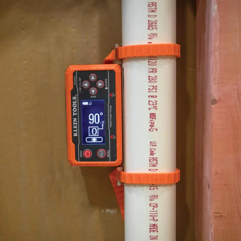 Digital Level Angle Finder With Programmable Angles, Measures 0 To 90 And 0 To 180 Degrees, Dual Axis Bullseye Ranges on pipe
