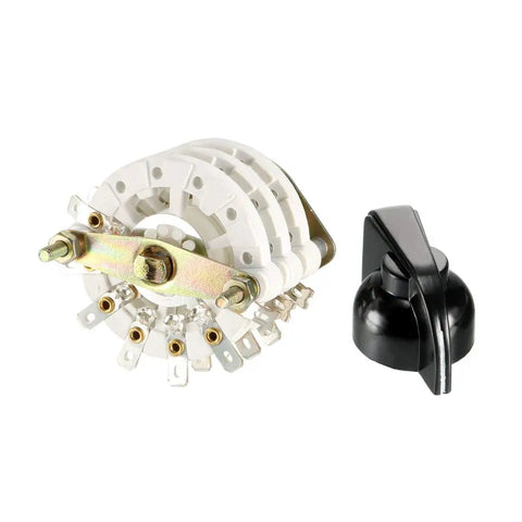 Durable Rotary Switch Band Selector With Knob And Mounting Nut, 21 Pin, ideal for DIY electronics projects, front view.