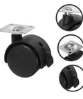 Badass Smooth Rolling Swivel Caster Wheels With Locking Brakes For Couches Tables And Home Appliances Tough Black Plastic Metal Frame Effortless 360 Spin Four Piece Kit close-up of a locking caster wheel with metal base.