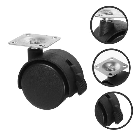 Badass Smooth Rolling Swivel Caster Wheels With Locking Brakes For Couches Tables And Home Appliances Tough Black Plastic Metal Frame Effortless 360 Spin Four Piece Kit close-up of a locking caster wheel with metal base.