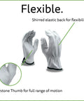 Premium Grain Goatskin Driver Gloves 12 Pack Unlined With Shirred Elastic Back And Keystone Thumb Large Brown, flexible view.