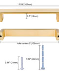 Brushed Gold Cabinet Handles Set of 2 With 5 Inch Hole Centers Solid Zinc Alloy Drawer Pulls in Brushed Brass Finish with dimensions