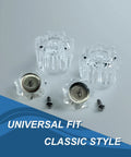 Clear Acrylic Bathtub Faucet Handles Kit For Delta And Delex Faucets With D Shaped Stems includes two handles, screws, index buttons.