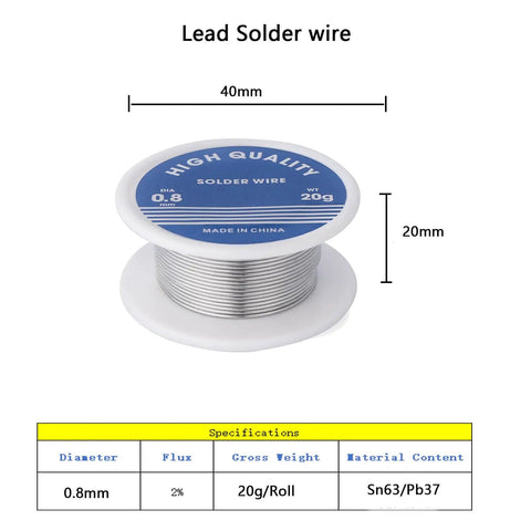 63/37 Tin Rosin Core Solder Wire 0.8mm Diameter, 20g Pack With Flux for easy electronics soldering on spool