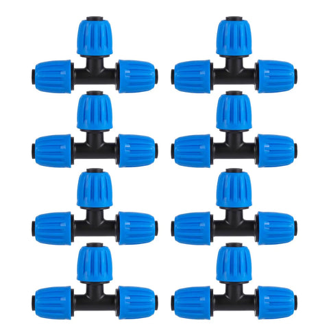 8 Pack Half Inch Drip Irrigation Tee Fittings with Barbed Nuts Half Inch ID and 0.63 Inch OD Tubing Connectors for Garden