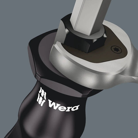 Close-up of the durable comfort grip handle and pound through blade of the Kraftform Plus Screwdriver Set With Rack, Six Piece Slotted And Phillips Drivers, Pound Through Blade For Hammering, Durable Comfort Grip Handle, Easy Access Rack For Quick DIY Fixes.
