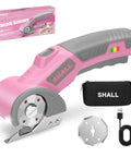 Shall 4V Cordless Electric Scissors With Safety Lock And Led Light, pink rotary cutter for fabric and cardboard.