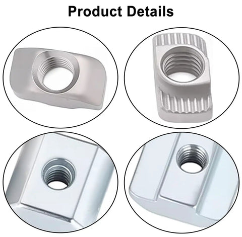 Close-up of Beefy M5 T Nut Set for 6mm T-slot aluminum extrusion showing dual type slide-in and hammer head drop-in T nuts.