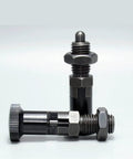 Hella Tough Aluminum Rest Position Index Plunger With Spring Lock Pin And Slick Knob Screw Crisp Fine Thread For Dead Tight Machine Alignment One Piece MT309Z M16 against a gray background.