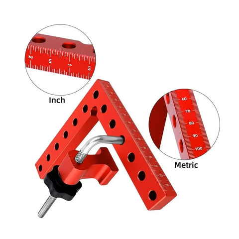 Right Angle Fixing Clip 90 Degree L Shaped Woodworking Panel Fixture for Mounting and Alignment 120mm and 140mm Sizes, Inch Metric Scale