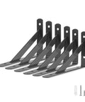 Heavy Duty Shelf Brackets Six Pack Black L Corner Braces 4 By 6 Inch 90 Degree Floating Shelves Mounts with screws visible