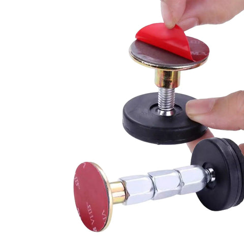 Straight No Drill Desk Stabilizers Anti Wobble Table Leg Braces Adjustable Shock Absorbing Support Gaming Furniture Quick Snap Setup showing red and black rubber feet.