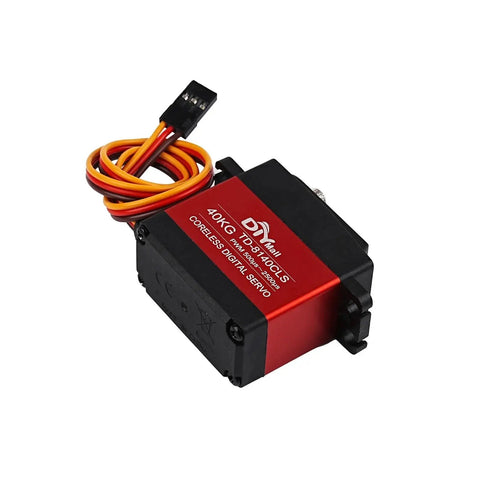 Built Tough 40Kg RC Servo With Heavy Duty Metal Gears And A Lightning Fast Coreless Motor For Rock Solid Handling In Custom RC Cars Plug And Play 180 Or 360 Degree Spinning Upgrade Gear shown from the side with wiring.