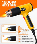 1600W Heat Gun With Dual Temp Settings and Quick Heat for Delicate Crafts and Heavy Duty Jobs overheat protection