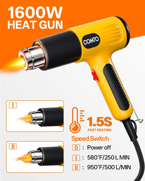 1600W Heat Gun With Dual Temp Settings and Quick Heat for Delicate Crafts and Heavy Duty Jobs overheat protection