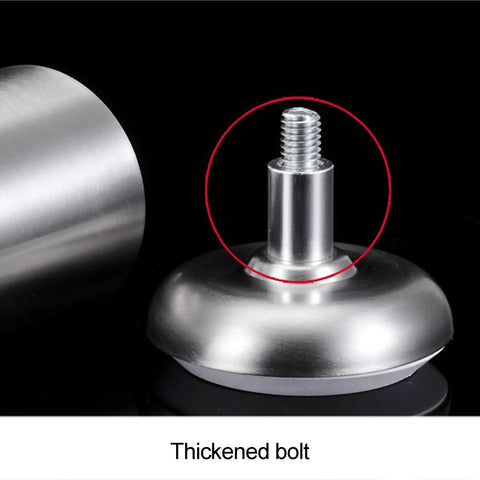 Heavy Duty Adjustable Cabinet Legs With Slick Brushed Stainless Steel Finish Badass Table Feet showing thickened bolt details.
