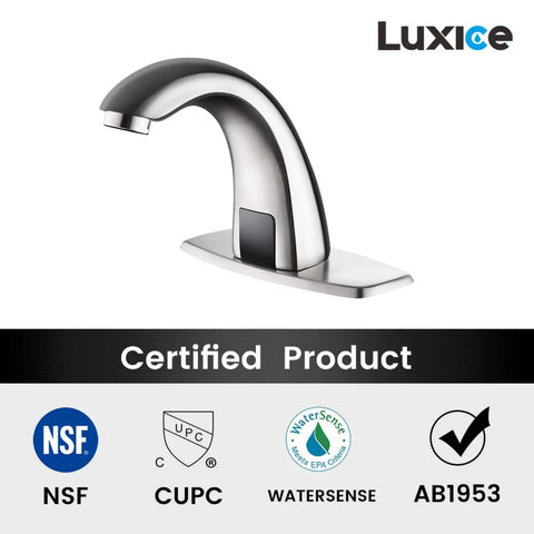 Touchless Motion Sensor Bathroom Faucet Battery Operated Brushed Nickel No Touch Sink Faucet For Commercial Restrooms