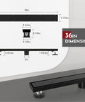 36 Inch Linear Shower Drain Kit With Reversible 2-In-1 Cover And Tile Insert Grate, SUS304 Stainless Steel, Matte Black, dimensions diagram
