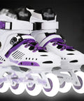 Kid Friendly Inline Skates For Beginners With Luminous Wheels White Purple Youth Skates