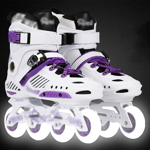 Kids Beginner Inline Skates With Breathable Upper And Luminous Wheels White And Purple Super Comfy Fit For Boys And Girls Easy Glide For Park And Street Size US 5.5