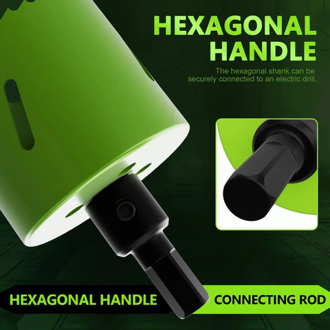 19-Piece Bi-Metal Hole Saw Kit With Quick Change Arbors hexagonal handle and connecting rod detail
