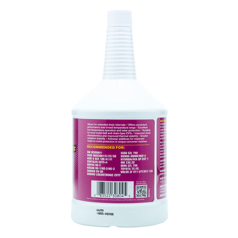 Premium Synthetic CVT Transmission Fluid Non-Slip Formula for Modern Automatics, Superior Thermal Stability and Friction Control, OEM-Style Replacement, Enhanced Shear Resistance, 1 Quart bottle label